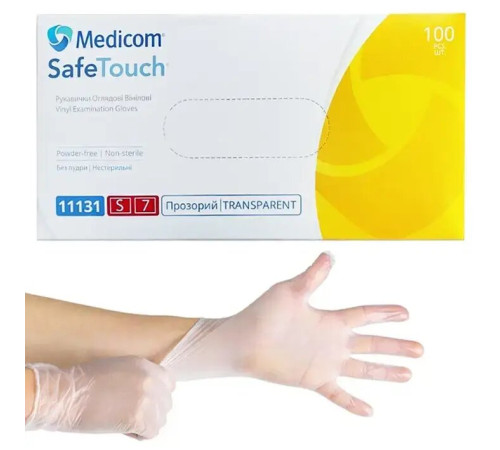 Medicom SafeTouch S transparent vinyl gloves, 100 pcs