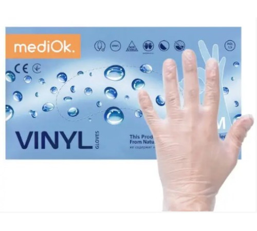 Transparent vinyl gloves MediOk 4.0 PF size S, 100 pcs