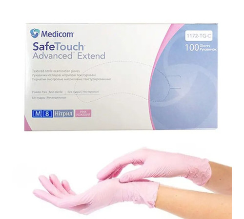 Pink nitrile gloves Medicom SafeTouch Advanced M, 100 pcs