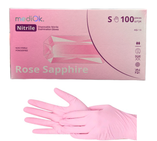 Light pink nitrile gloves MediOk ROSE SAPPHIRE S, 100 pcs