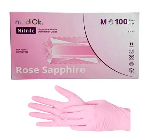 Light pink nitrile gloves MediOk ROSE SAPPHIRE M, 100 pcs