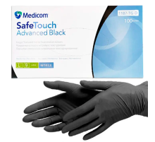 Рукавички чорні нітрилові Medicom SafeTouch Advanced L, 100 шт