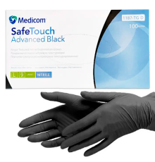 Black nitrile gloves Medicom SafeTouch Advanced L, 100 pcs