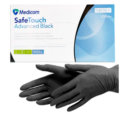 Black nitrile gloves Medicom SafeTouch Advanced L, 100 pcs