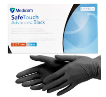 Black nitrile gloves Medicom SafeTouch Advanced S, 100 pcs