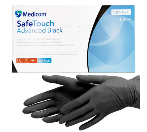 Black nitrile gloves Medicom SafeTouch Advanced S, 100 pcs