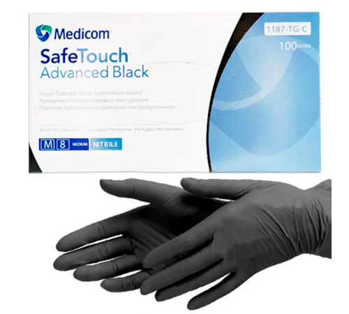 Black nitrile gloves Medicom SafeTouch Advanced M, 100 pcs