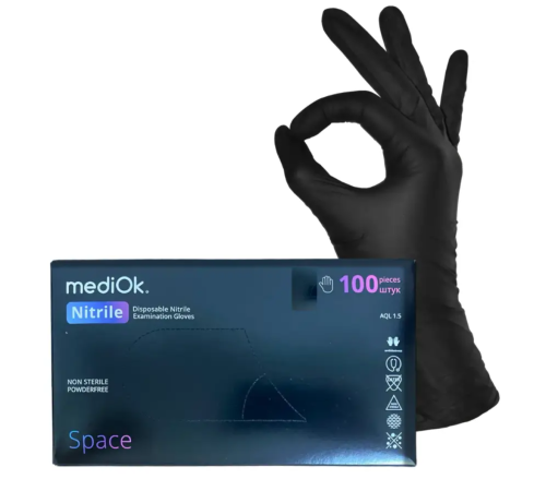 Black nitrile gloves MediOk SPACE S, 100 pcs.
