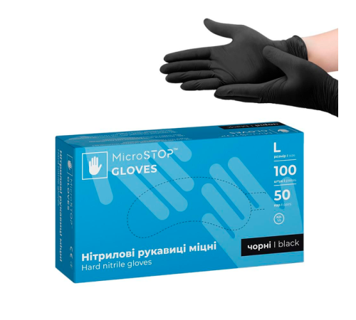 Gloves black nitrile durable Microstop L, 100 pcs