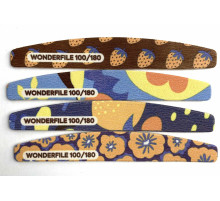 Nail file Wonderfile crescent with a print on a wooden base, 100/180 grit