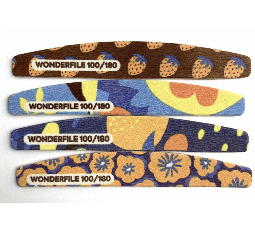 Nail file Wonderfile crescent with a print on a wooden base, 100/180 grit