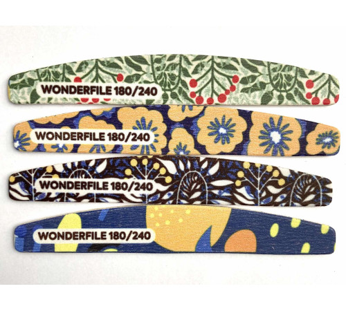 Nail file Wonderfile crescent with a print on a wooden base, 180/240 grit