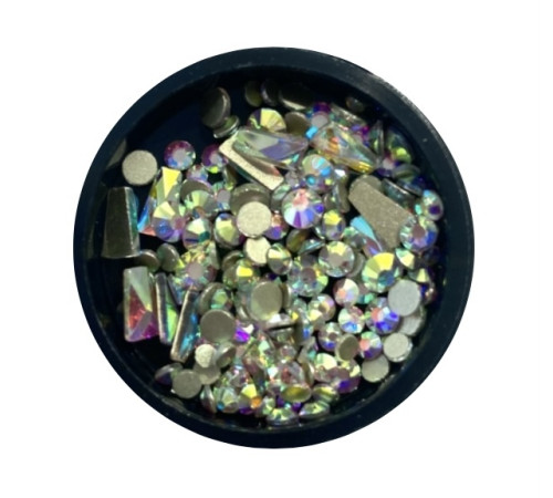 Rainbow mix rhinestones in a jar