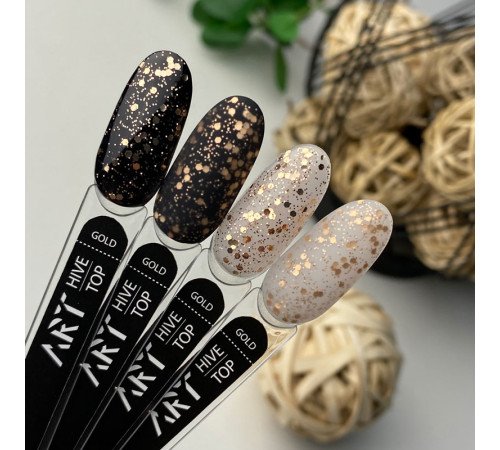 Top for gel polish ART Hive Top Gold with hexagons, without LSH, 10 ml