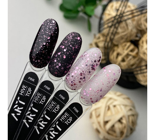 Top for gel polish ART Hive Top Pink with hexagons, without LSH, 10 ml