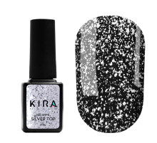 Top for gel polish Kira Nails No Wipe Silver Top without LSH with silver, 6 ml