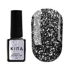 Top for gel polish Kira Nails No Wipe Silver Top without LSH with silver, 6 ml