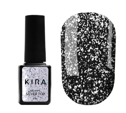 Top for gel polish Kira Nails No Wipe Silver Top without LSH with silver, 6 ml