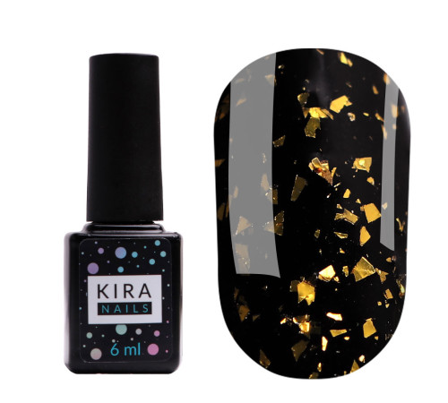 Top for gel polish Kira Nails No Wipe Top Gold Shard, 6 ml