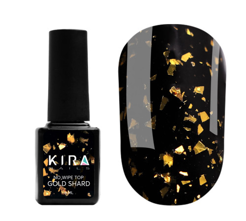 Top for gel polish Kira Nails No Wipe Top Gold Shard, 6 ml