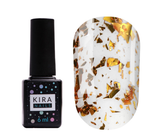 Top for gel polish Kira Nails No Wipe Top Gold Shard, 6 ml