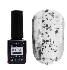 Top for gel polish Kira Nails No Wipe Top Silver Shard, 6 ml