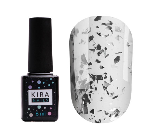 Top for gel polish Kira Nails No Wipe Top Silver Shard, 6 ml