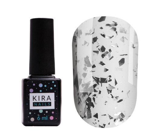 Top for gel polish Kira Nails No Wipe Top Silver Shard, 6 ml