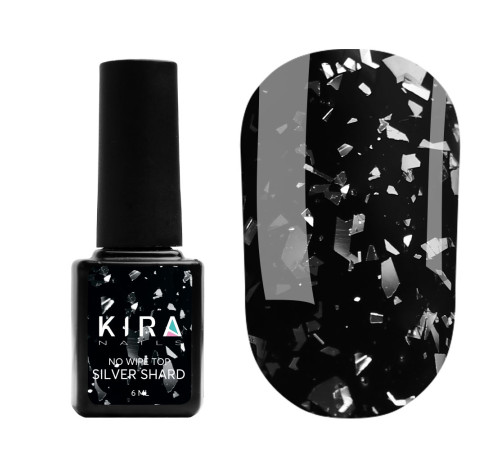 Top for gel polish Kira Nails No Wipe Top Silver Shard, 6 ml