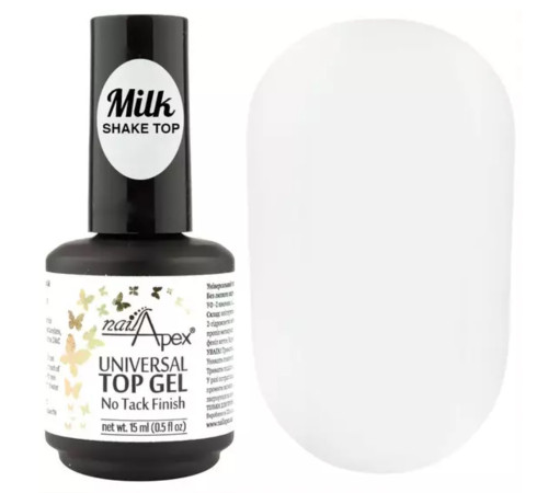 Top for gel polish NailApex Milky Shake Top milky, 15 g
