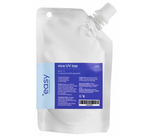 Easy Nice Top UV nail top coat, with filters, without sticky layer, 60 ml
