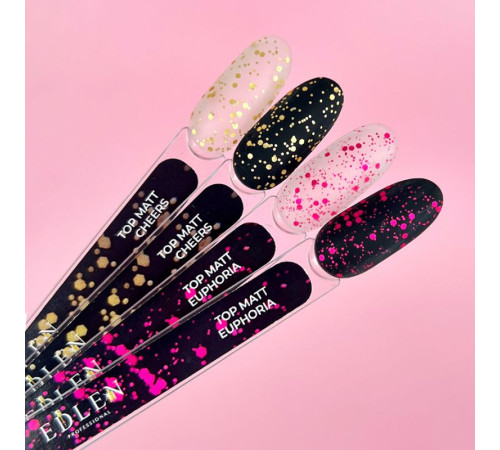 Top for nails Edlen Matt Euphoria top matte with pink confetti, 17 ml