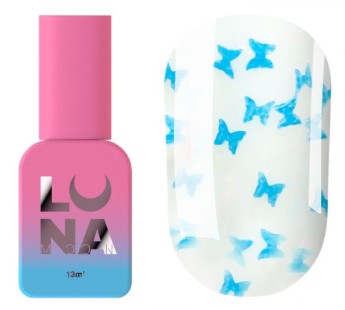 Топ для нігтів Luna Top Butterfly Blue, прозорий, без липкого шару, 13 мл