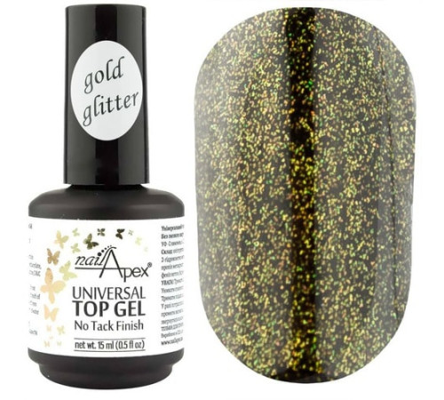 Universal top gel with gold shimmer Universal top gel Gold Glitter NailApex without LSH 15 ml