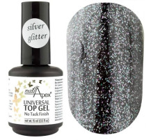 Універсальний топ-гель з срібнім шимером Universal top gel Silver Glitter NailApex без ЛШ 15 мл