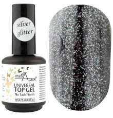 Универсальный топ-гель с серебряным шимером Universal top gel Silver Glitter NailApex без ЛЖ 15 мл