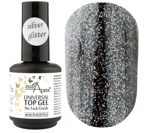 Universal top gel with silver shimmer Universal top gel Silver Glitter NailApex without LSH 15 ml