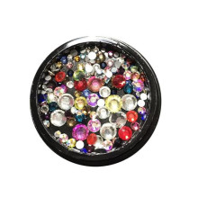 Colored rhinestones in a Lilly jar