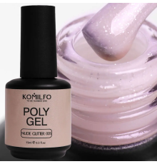 Акрил гель Komilfo PolyGel №05 Nude Glitter, нюдовый с шиммером, 15 мл
