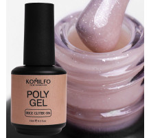 Акрил гель Komilfo PolyGel №06 Beige Glitter, бежевий з шиммером, 15 мл