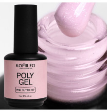 Акрил гель Komilfo PolyGel №07 Pink Glitter, розовый с шиммером, 15 мл