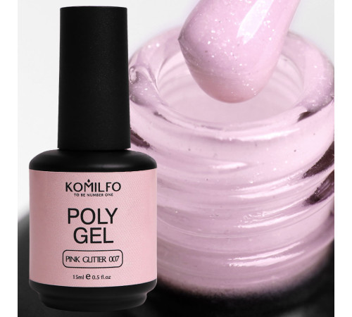 Acrylic gel Komilfo PolyGel No. 07 Pink Glitter, pink with shimmer, 15 ml