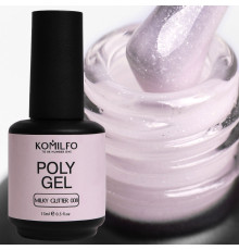 Акрил гель Komilfo PolyGel №08 Milky Glitter, молочний з шиммером, 15 мл