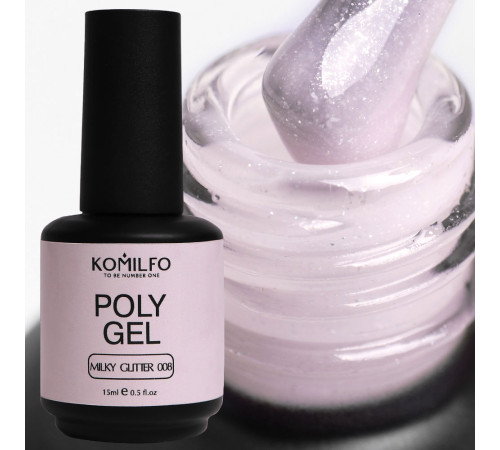 Акрил гель Komilfo PolyGel №08 Milky Glitter, молочний з шиммером, 15 мл