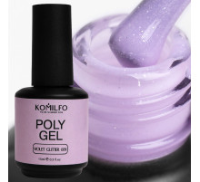Акрил гель Komilfo PolyGel №09 Violet Glitter, фіолетовий з шиммером, 15 мл