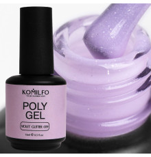 Акрил гель Komilfo PolyGel №09 Violet Glitter, фиолетовый с шиммером, 15 мл