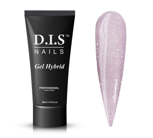 Акрил-гель DIS Gel Hybrid polygel №3S лавандово-рожевий з срібним шимером, 30 мл