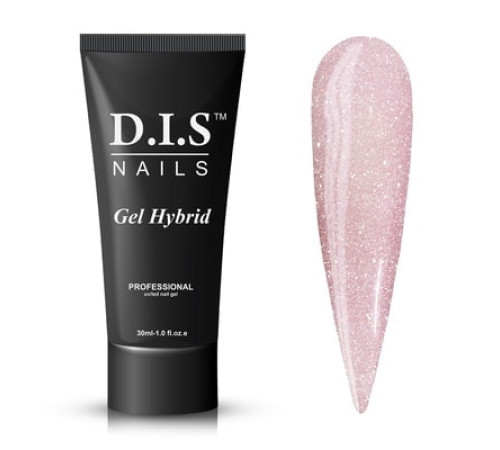 Акрил-гель DIS Gel Hybrid polygel №4S рожевий з срібним шимером, 30 мл