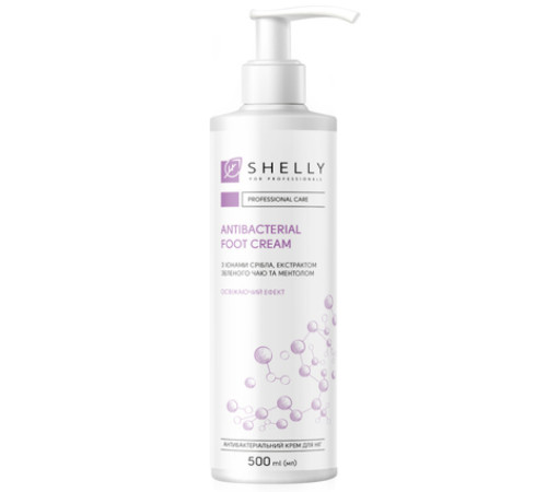 Antibacterial foot cream SHELLY with silver ions, green tea extract and menthol, 500 ml