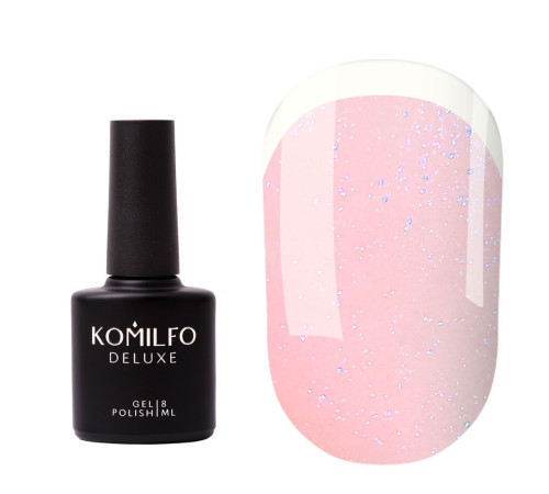 База Komilfo KC Glitter Rubber French Base №KC003 світло-рожева з блакитним мікроблиском, 8 мл